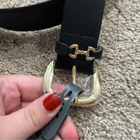 NWT Vince Camuto Black & Gold Dressy Belt Women’s Size Large Faux Leather - Picture 5 of 8